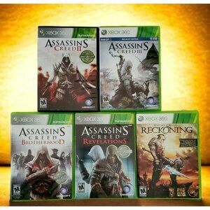 5 XBox 360 Video Games Assassins Creed 2 3 Brotherhood Revelations Reckoning Lot